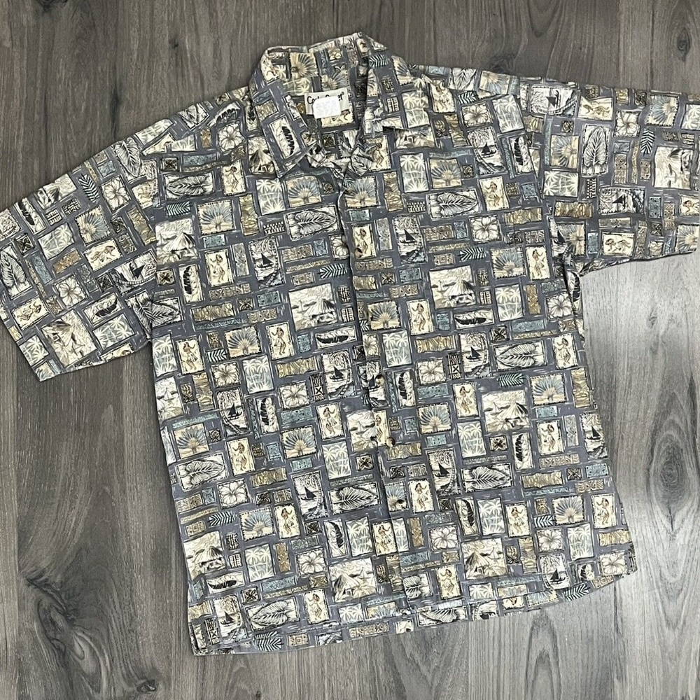 Vintage Cooke Street Hawaiian Shirt Button Up Down Luau Large L Hula Girl